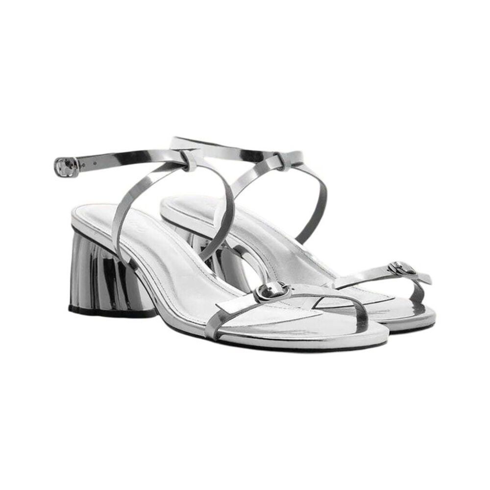 Farm Rio Silver Monstera Heel Scallop Leather Sandal